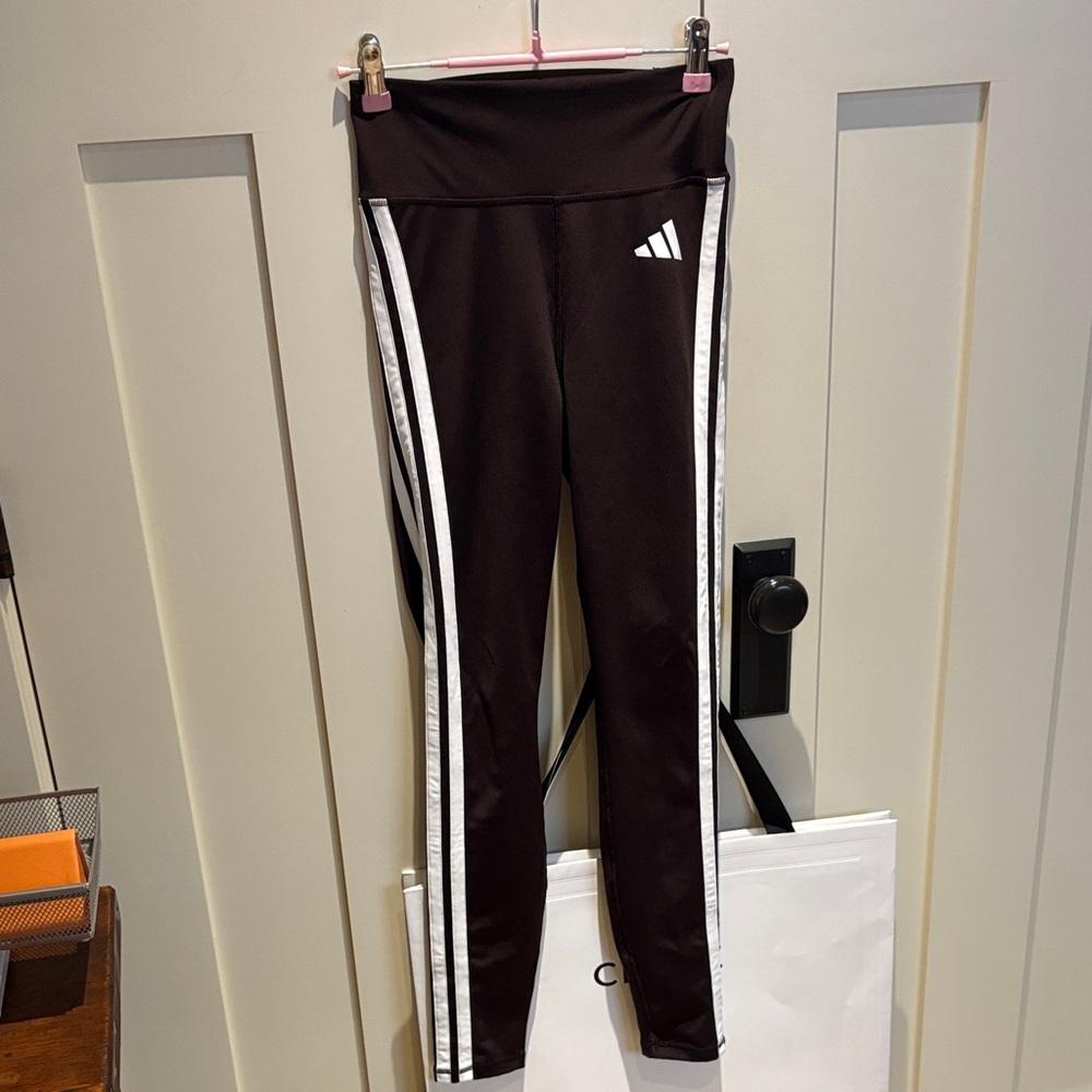 adidas Women’s  dark Brown  Athletic Leggings with White Side Stripes